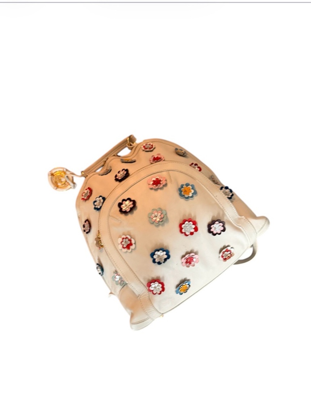 Marino Orlandi Cream Leather Backpack with Multicolor Floral Appliqués - Picture 4 of 7